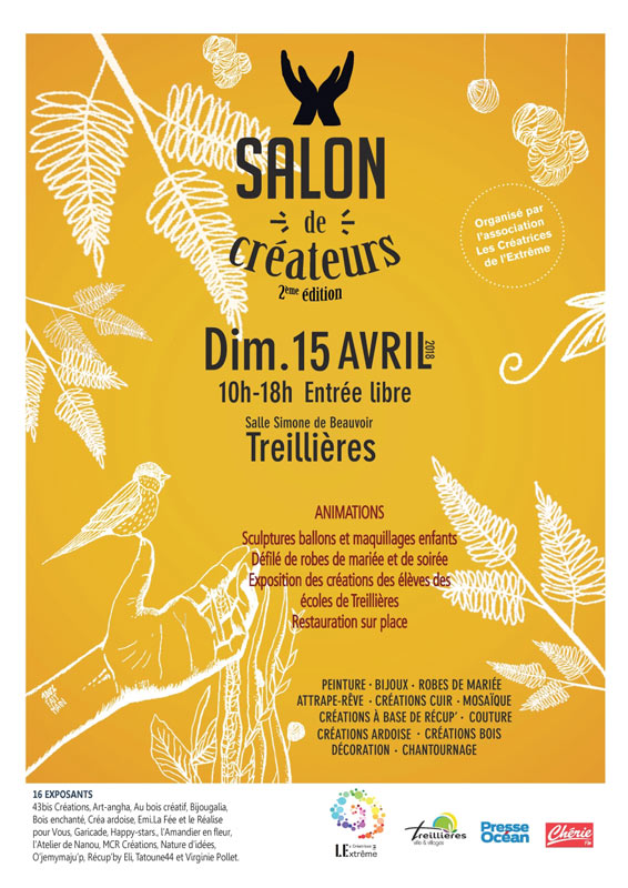2ème édition du Salon de Créateurs qui se déroulera le dimanche 15 avril de 10h à 18h à la Salle Simone de Beauvoir de Treillières.