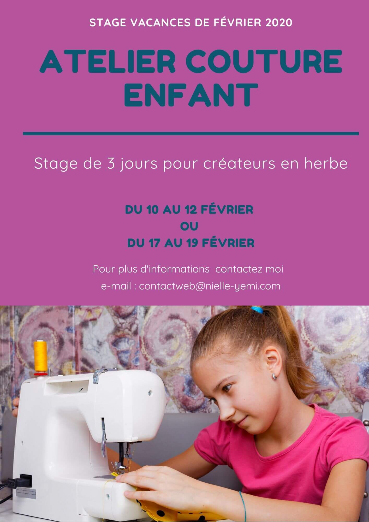 Stage couture enfant vacances de Février 2020 Mennecy en Essonne