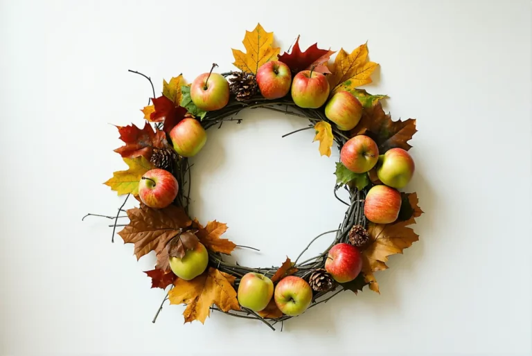 Couronne d’automne DIY avec feuilles, pommes de pin et éléments naturels