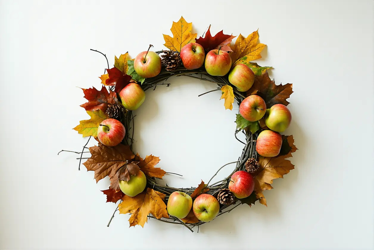 Couronne d’automne DIY avec feuilles, pommes de pin et éléments naturels