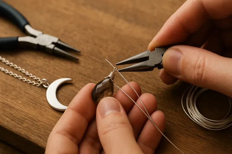 Fabriquez votre collier de lune et quartz fumé en wire wrapping simple