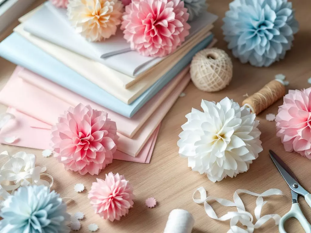 Guirlande de pompons en papier de soie diy : couleurs, dimensions et suspension sur mesure — tutoriel DIY Marché des Créateurs